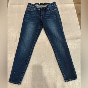 [6]Kut from the Kloth Donna Ankle Skinny Dark Blue Jeans Mini Dots